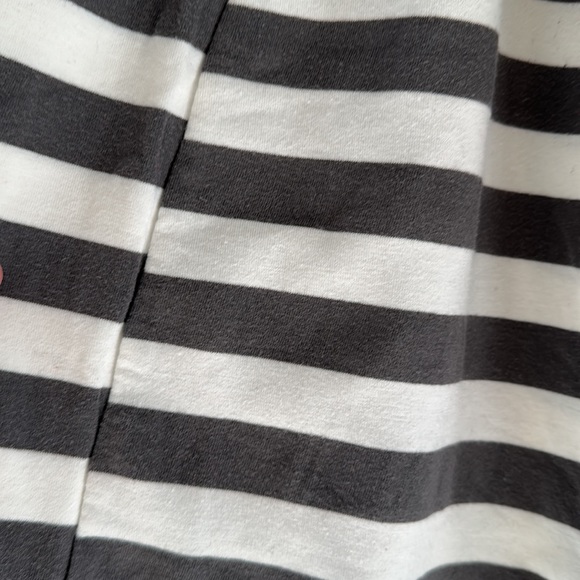 Zanzea grey and white striped jersey cardigan with suede elbow patches (M). - Picture 2 of 5